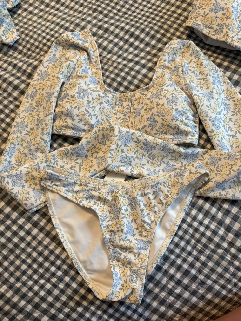 Rylee + Cru Floral Long Sleeve Bikini Set in Blue, Yellow & Cream